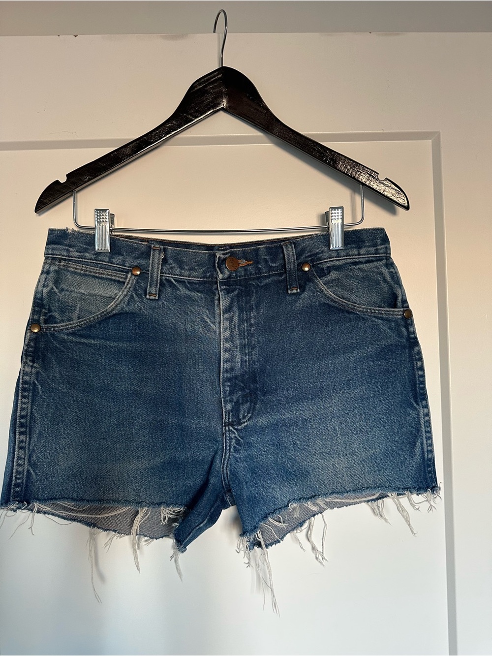 Wrangler Distressed Denim Cutoff Shorts in Blue